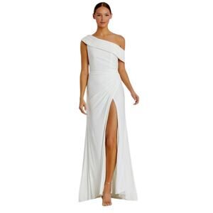 Mac Duggal White Foldover Off-the-Shoulder Slit Gown Style 26517 Size 8 NWT